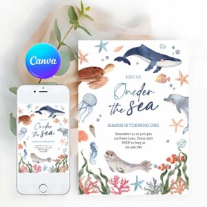 Under The Sea Invitation, Oneder the Sea Birthday Invitation, Nautical 1st Birthday First Under The Sea Ocean Animals