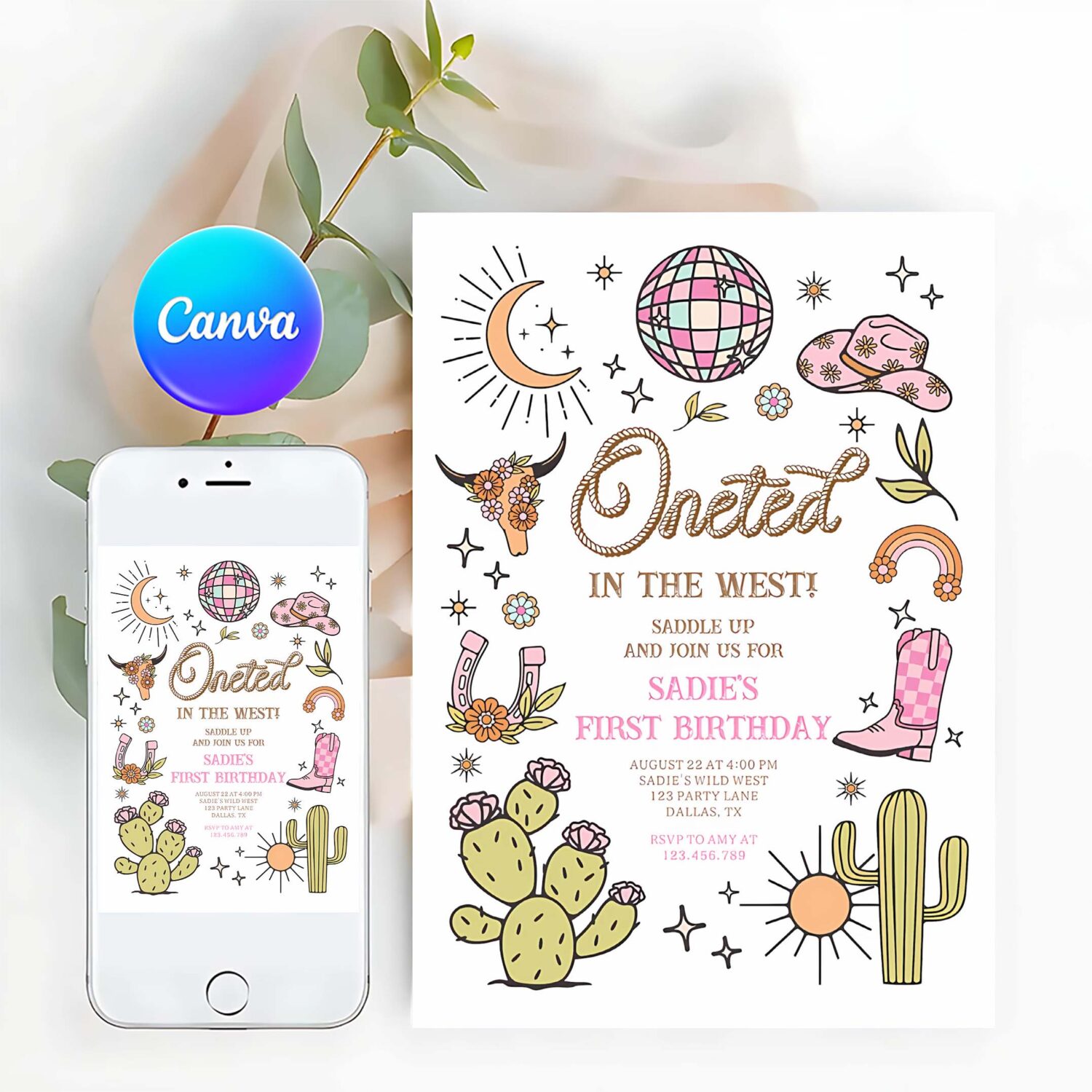 Oneted in the west disco cowgirl first birthday invitation o47c