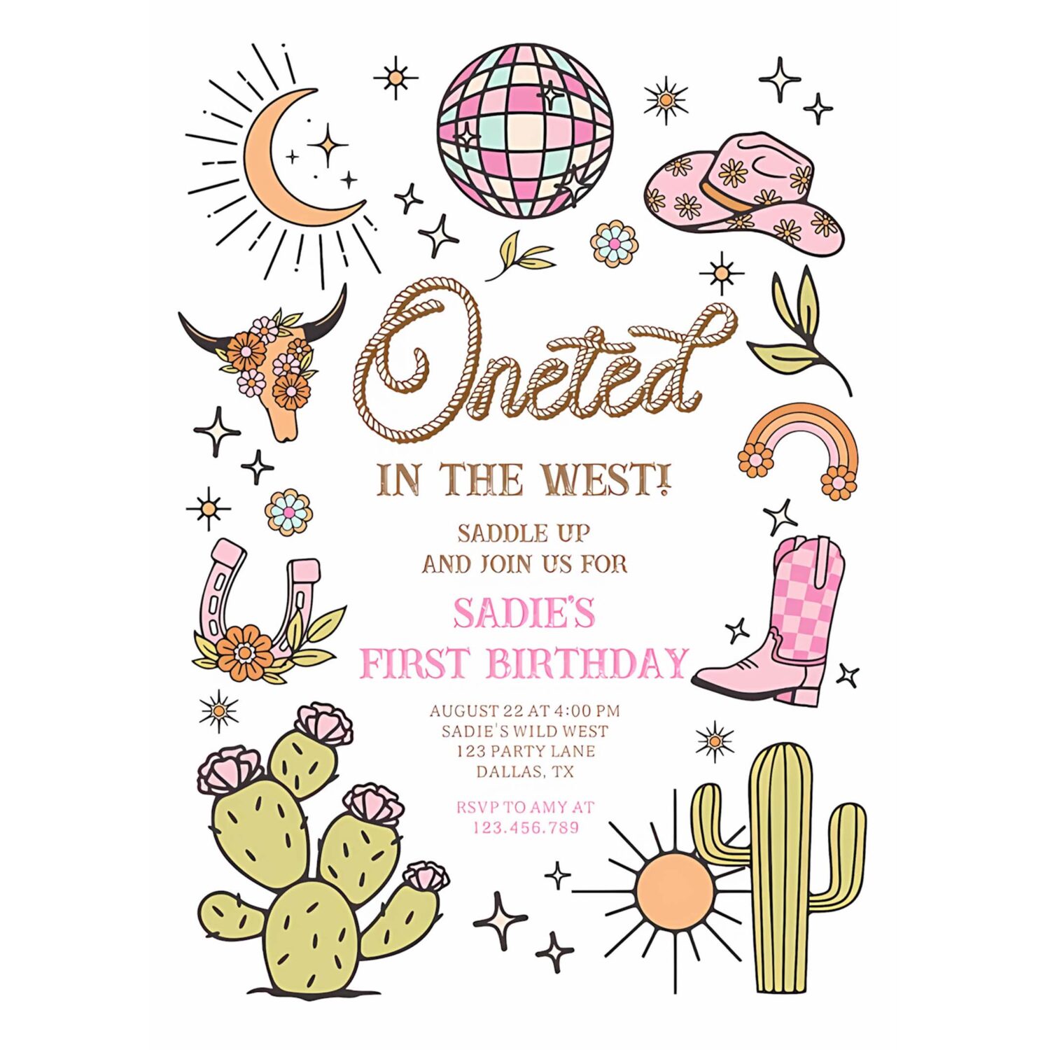 Oneted in the west disco cowgirl first birthday invitation o47c 4