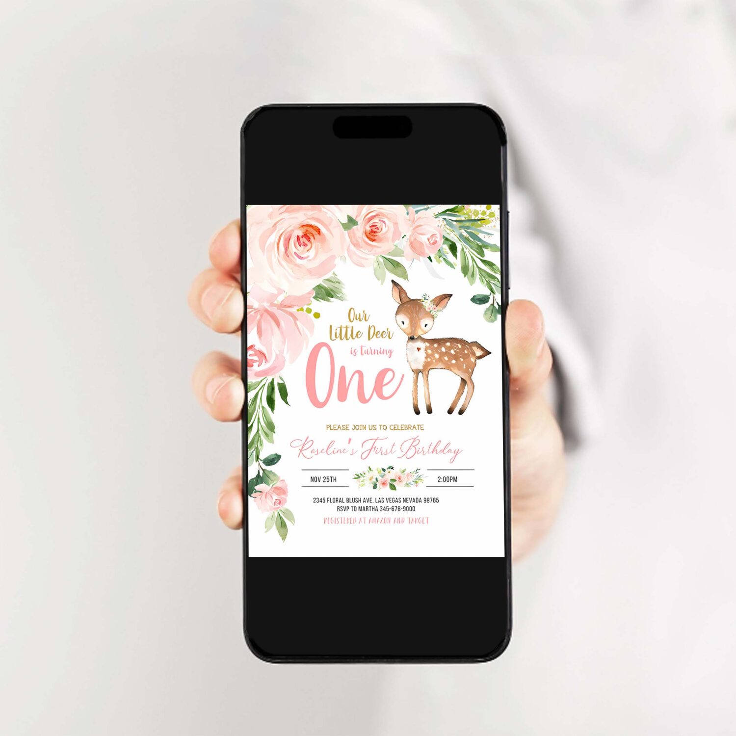 Our little deer first birthday invitation woodland deer birthday invitations floral woodland invite editable template 2