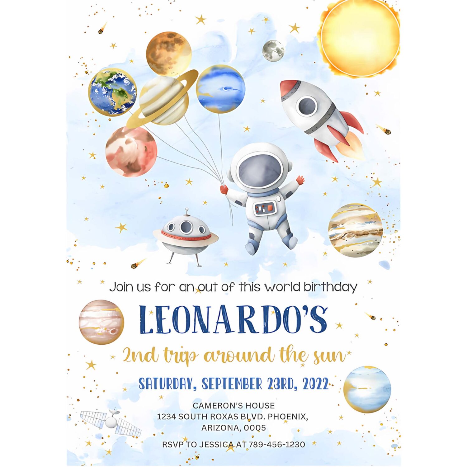 Outer space birthday boy invitation planets rocket ship astronaut invite 4