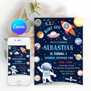 Outer Space Invitation, Outer Space Birthday Invitation, Planets Rocket Ship Astronaut Invite, Galaxy Blast Off Invitation