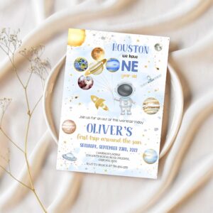Outer space birthday invitation template planet rocket ship astronaut invite first trip around the sun invitation space galaxy invitation 1