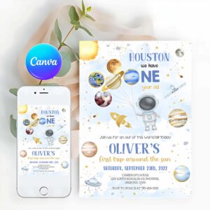 Outer Space Invitation, Outer Space Birthday Invitation Template, Planet Rocket Ship Astronaut Invite, First Trip Around the Sun Invitation, Space Galaxy Invitation