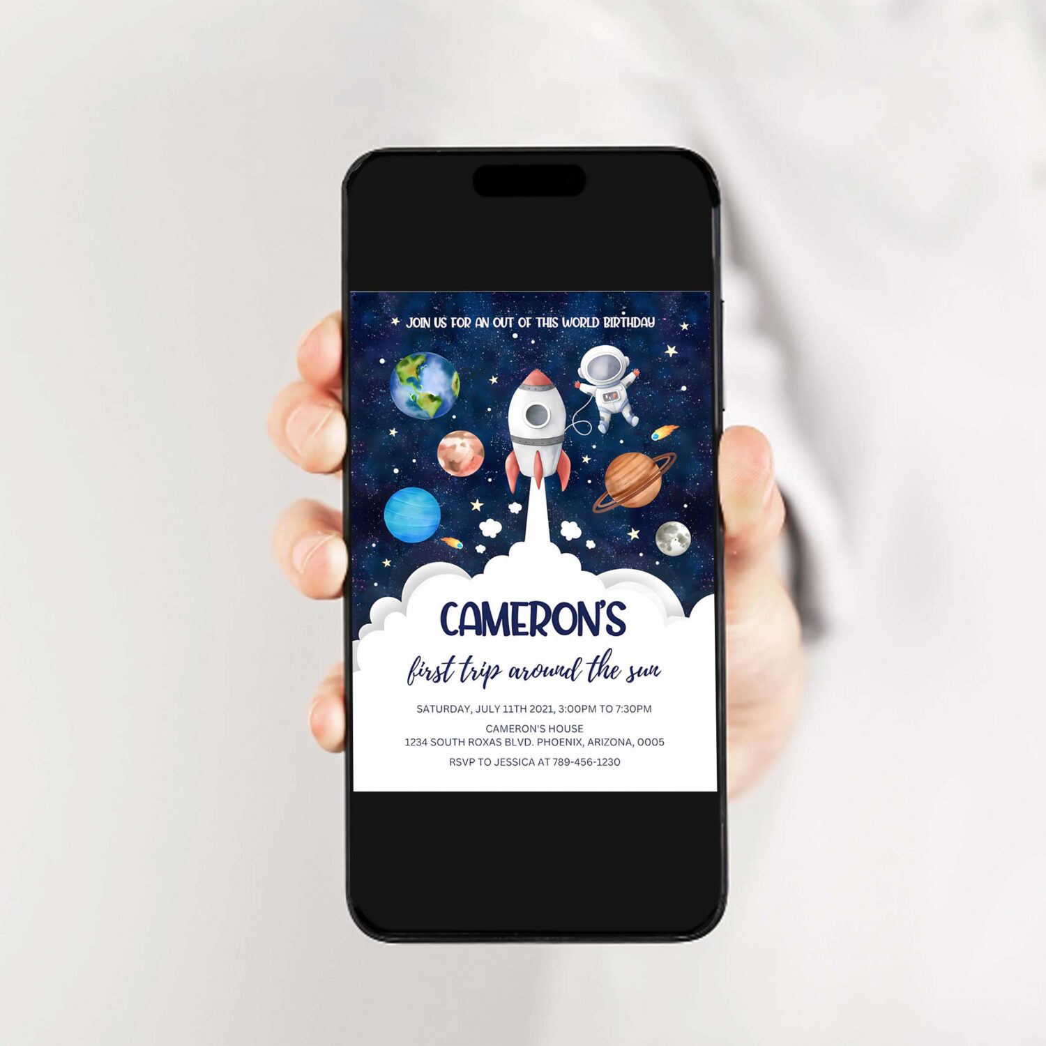 Outer space birthday invitation template planets rocket ship astronaut invite 2