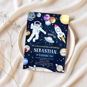 Outer space birthday invitation template planets rocket ship astronaut invite galaxy blast off invitation 1