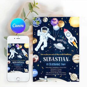 Outer Space Invitation, Outer Space Birthday Invitation Template, Planets Rocket Ship Astronaut Invite, Galaxy Blast Off Invitation