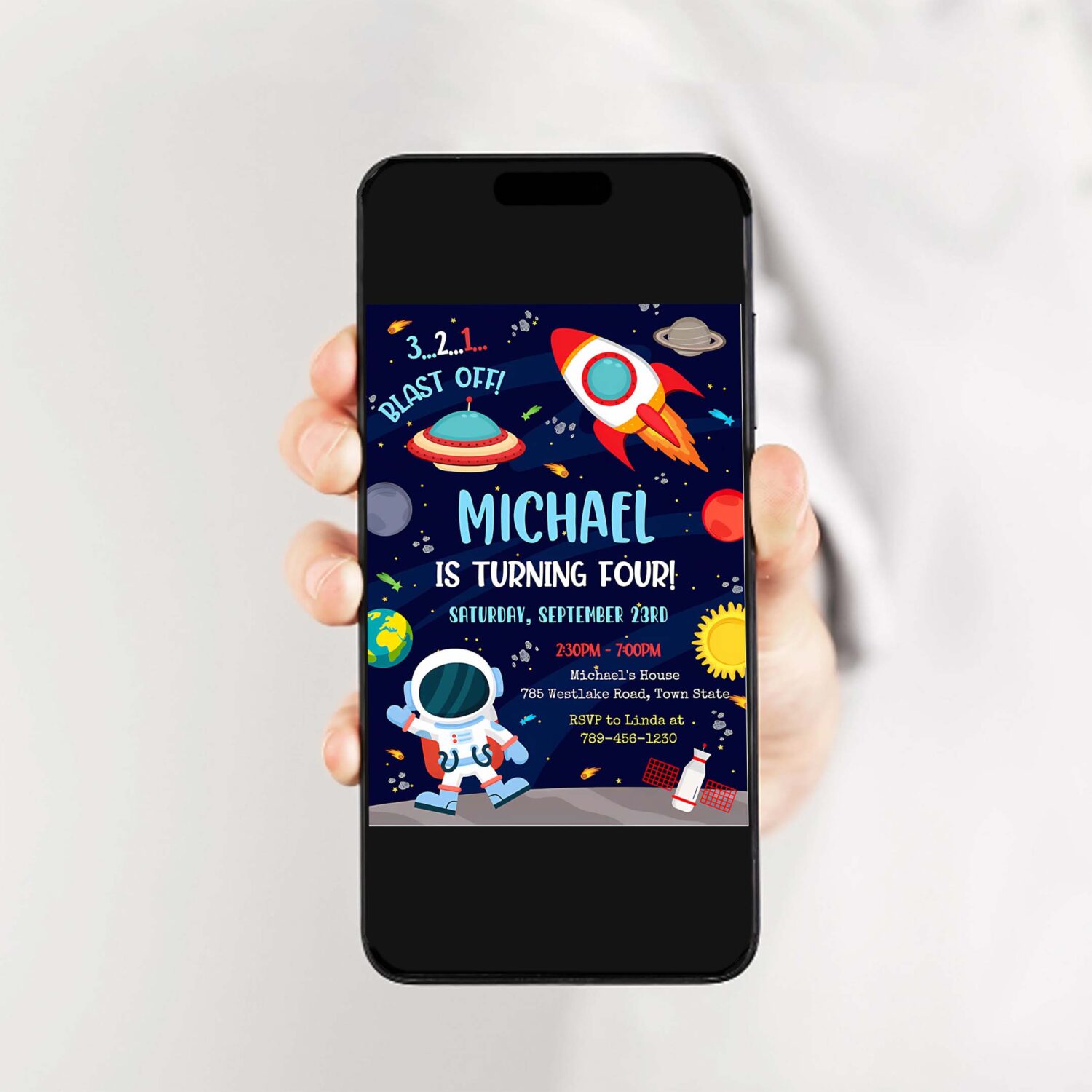 Outer space birthday invitation template planets rocket ship astronaut invite galaxy blast off invitation editable invitation 2