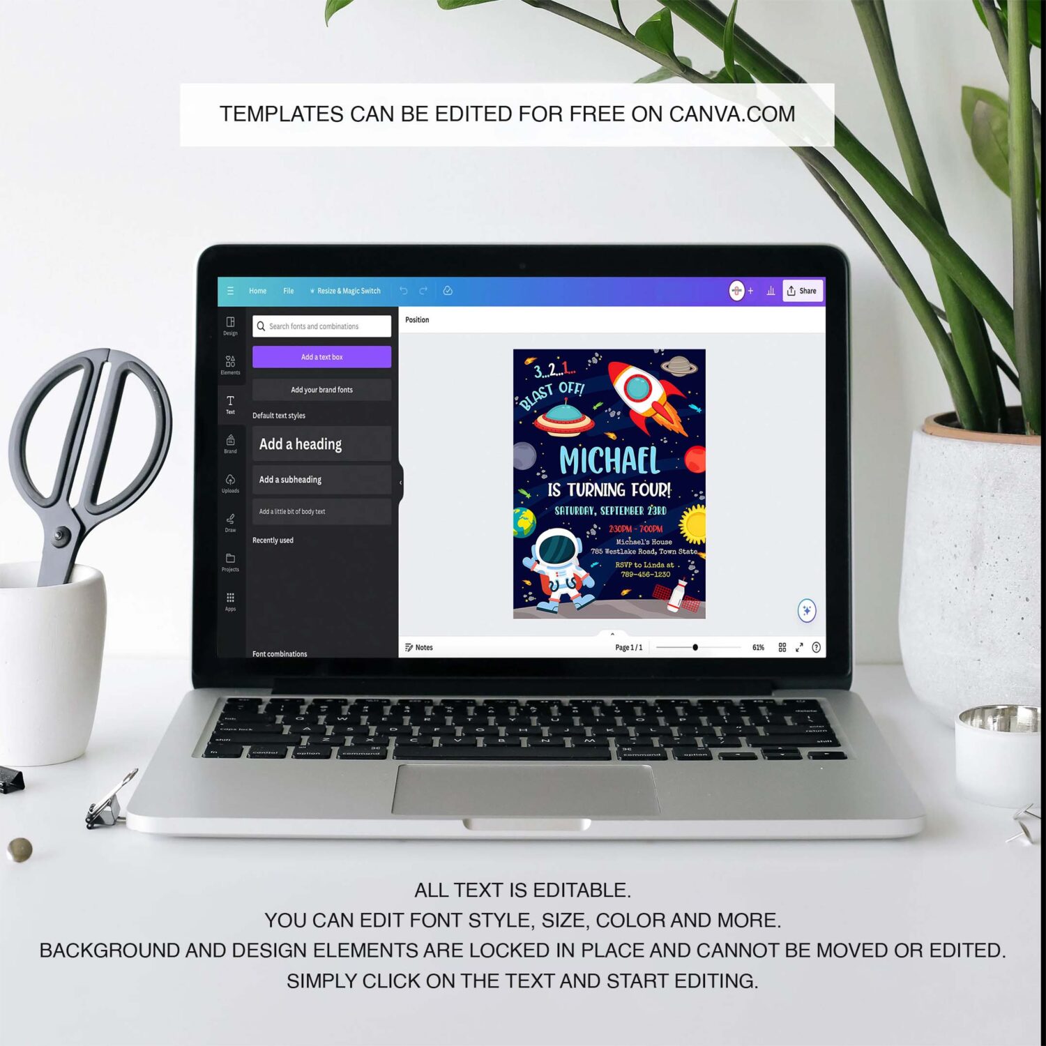 Outer space birthday invitation template planets rocket ship astronaut invite galaxy blast off invitation editable invitation 3