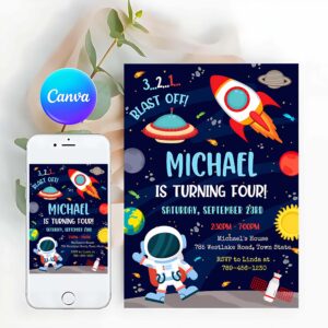 Outer Space Invitation, Outer Space Birthday Invitation, Planets Rocket Ship Astronaut Invitation, Galaxy Blast Invitation