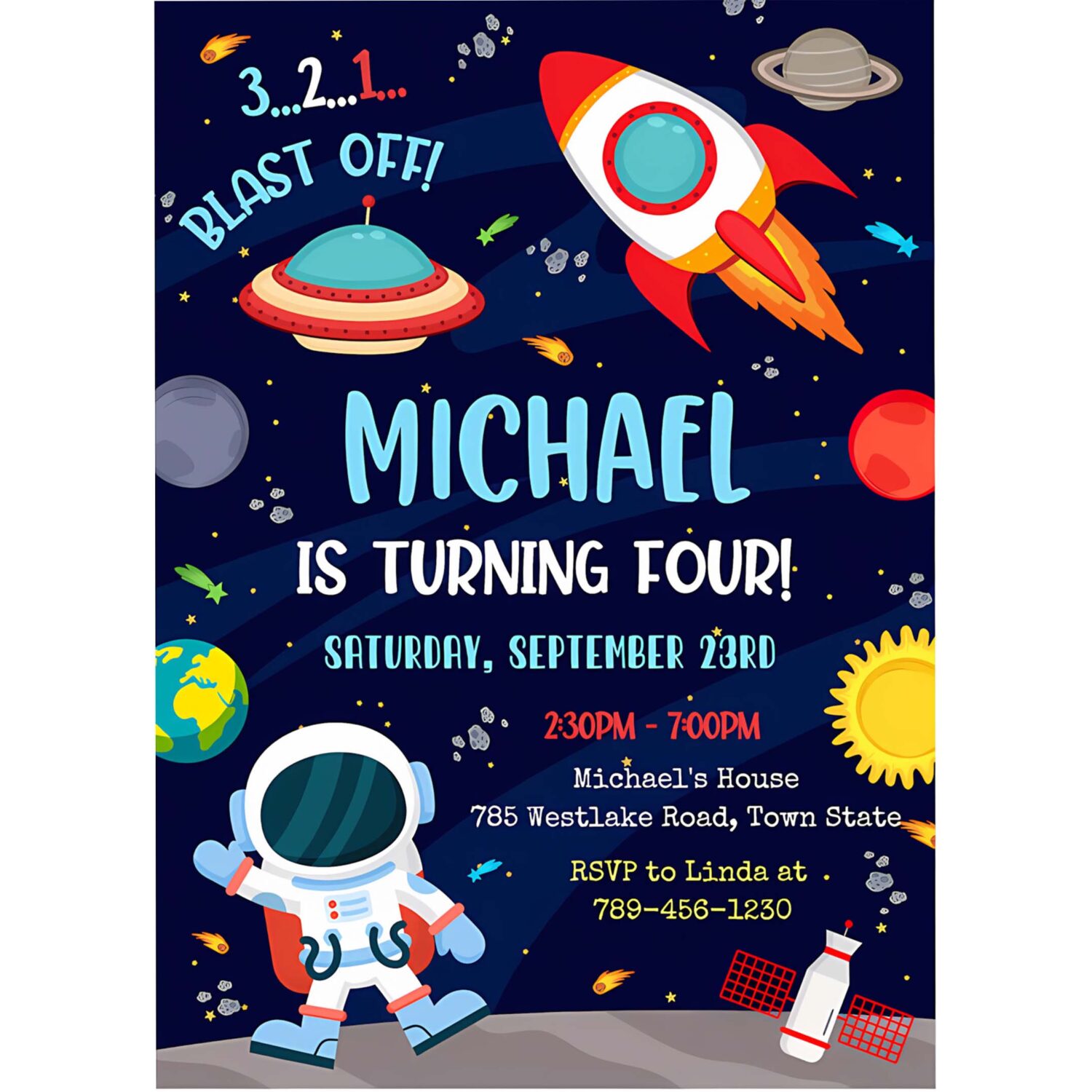 Outer space birthday invitation template planets rocket ship astronaut invite galaxy blast off invitation editable invitation 4