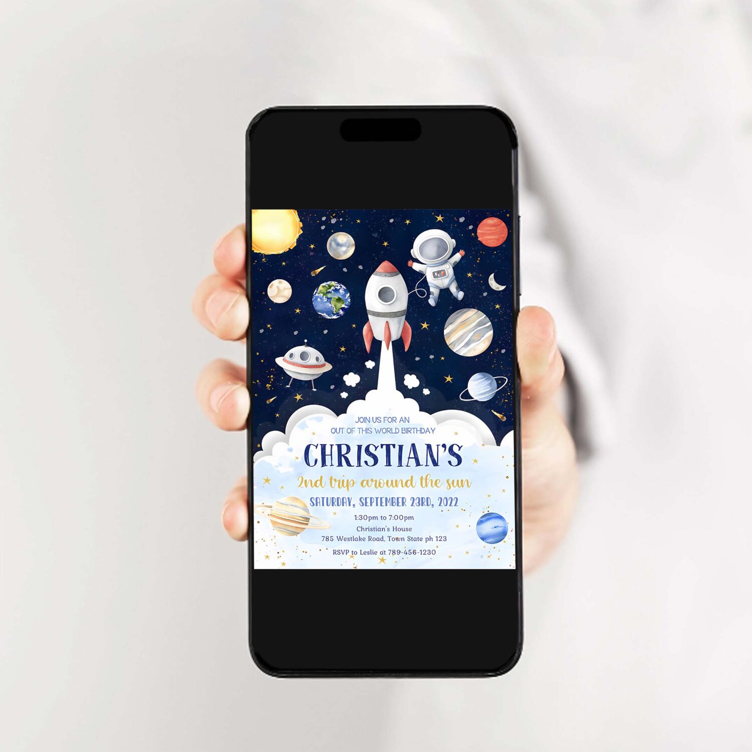 Outer space birthday invitation template planets rocket ship astronaut invite galaxy blast off party kids invitation 2
