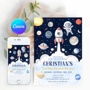 Outer Space Invitation, Outer Space Birthday Invitation Template, Planets Rocket Ship Astronaut Invite, Galaxy Blast Off Party Kids Invitation