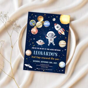 Outer space birthday invitation template planets rocket ship astronaut invite outer space galaxy blast off invitation 1