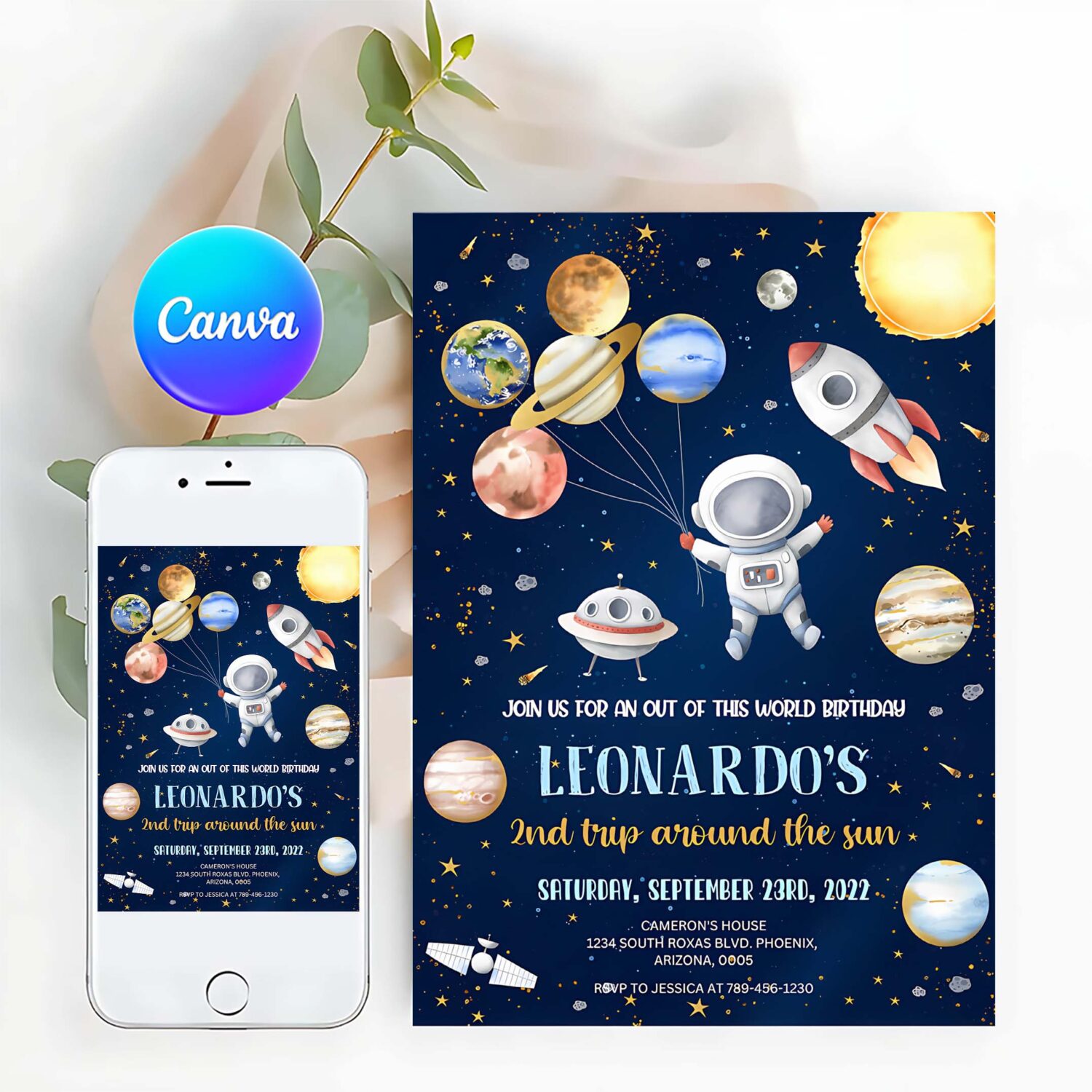 Outer space birthday invitation template planets rocket ship astronaut invite outer space galaxy blast off invitation