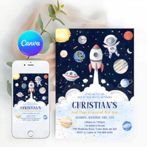 Outer Space Invitation, Outer Space Birthday Invite, Planets Rocket Ship Astronaut Invite, Galaxy Blast Off Invitation