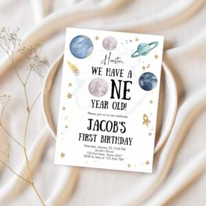 Outer space first birthday invitation galaxy houston trip around the sun one silver 1