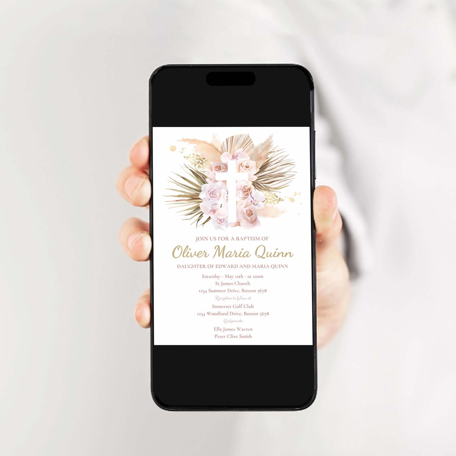 Pampas grass baptism invitation bohemian baptism invitation boho baptism christening 1st communion invitation 2