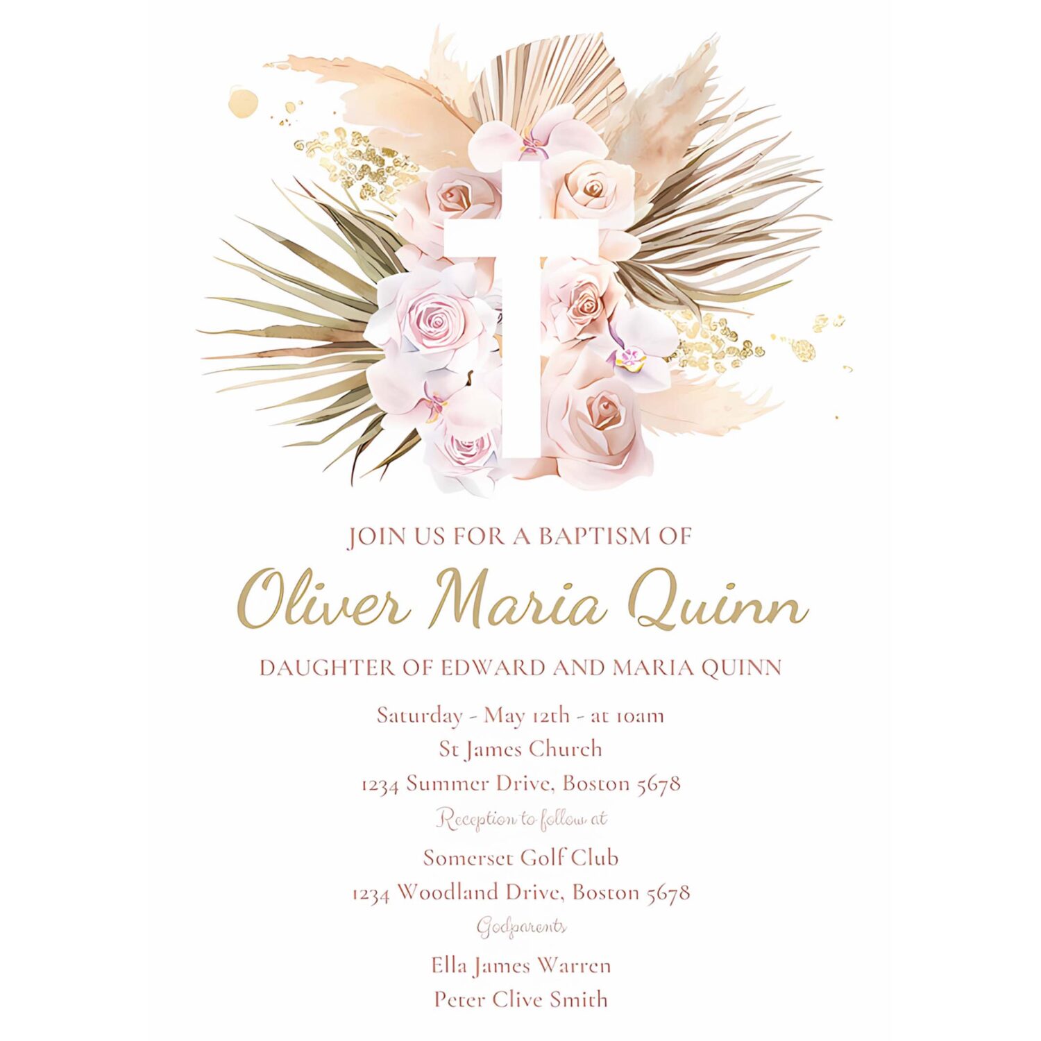 Pampas grass baptism invitation bohemian baptism invitation boho baptism christening 1st communion invitation 4