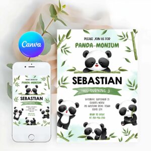 Panda Birthday Invitation, Panda Birthday Invitation, Panda Invitation, Panda , Panda Invitation