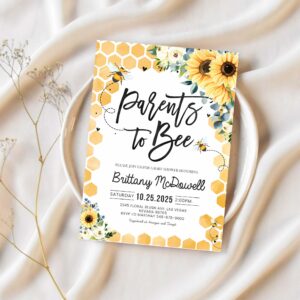 Parents to bee baby shower invitation sunflower gender neutral honey bee baby shower invite 1