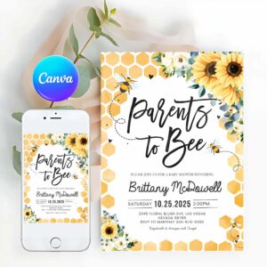 Fun In The Sun Invitation, Parents to Bee Baby Shower Invitation Sunflower Gender Neutral Honey bee Baby Shower Invite