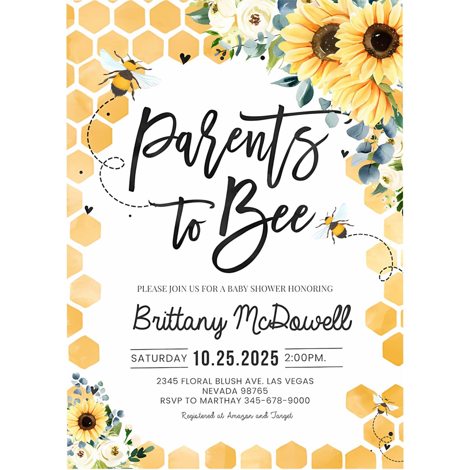 Parents to bee baby shower invitation sunflower gender neutral honey bee baby shower invite 4
