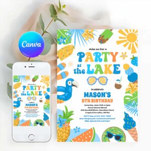 Summer Invitation, Party At The Lake Summer Bbq Birthday Party Invitation