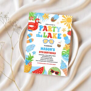 Party at the lake summer bbq birthday party invitation f51f 1
