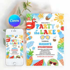 Summer Invitation, Party At The Lake Summer Bbq Birthday Party Invitation
