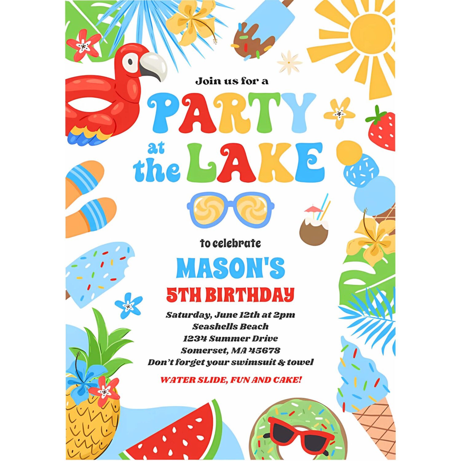 Party at the lake summer bbq birthday party invitation f51f 4
