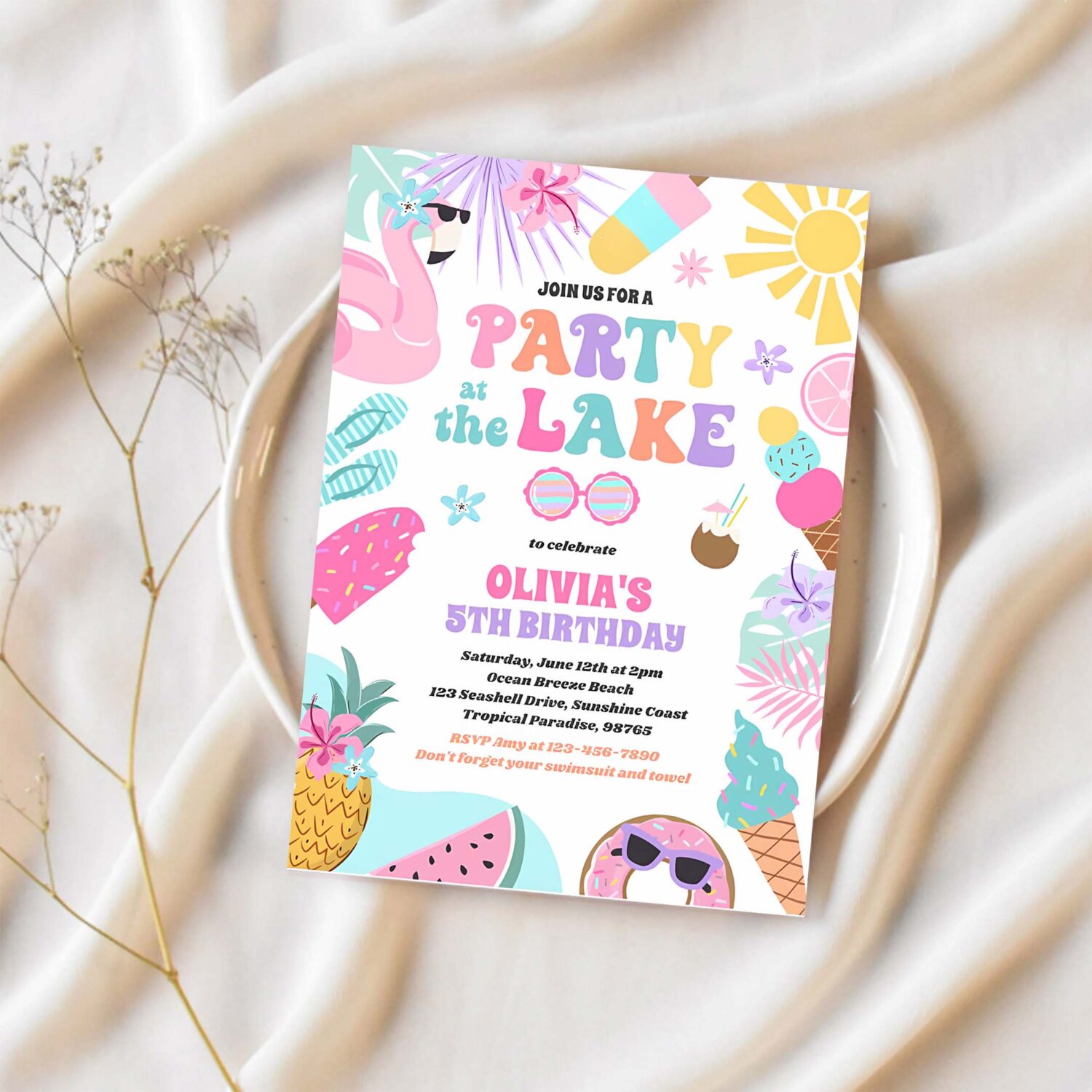 Party at the lake summer bbq birthday party invitation s99u 1