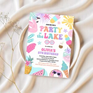 Party at the lake summer bbq birthday party invitation s99u 1
