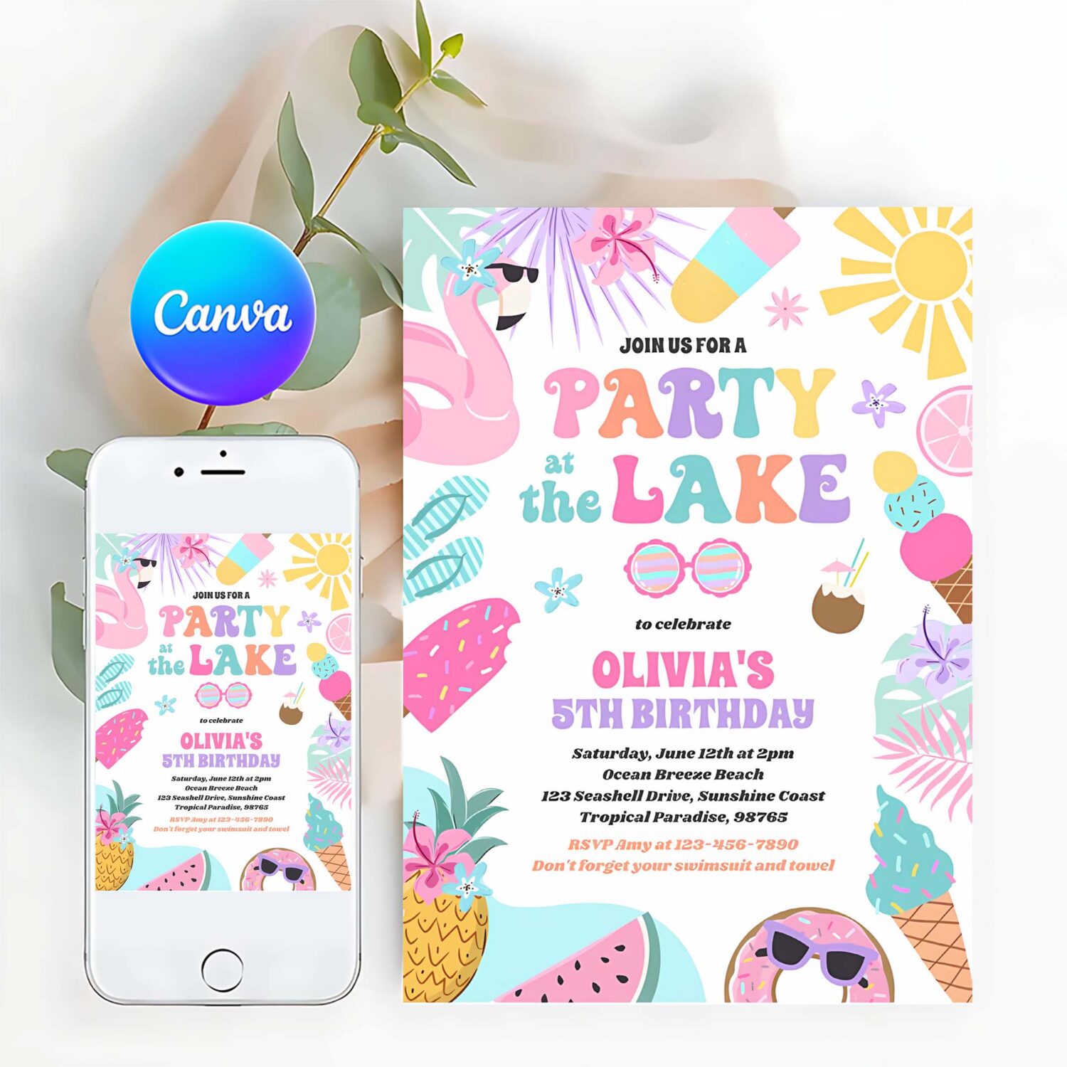 Party at the lake summer bbq birthday party invitation s99u