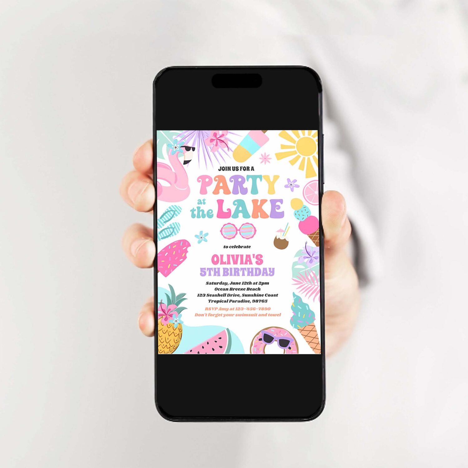 Party at the lake summer bbq birthday party invitation s99u 2