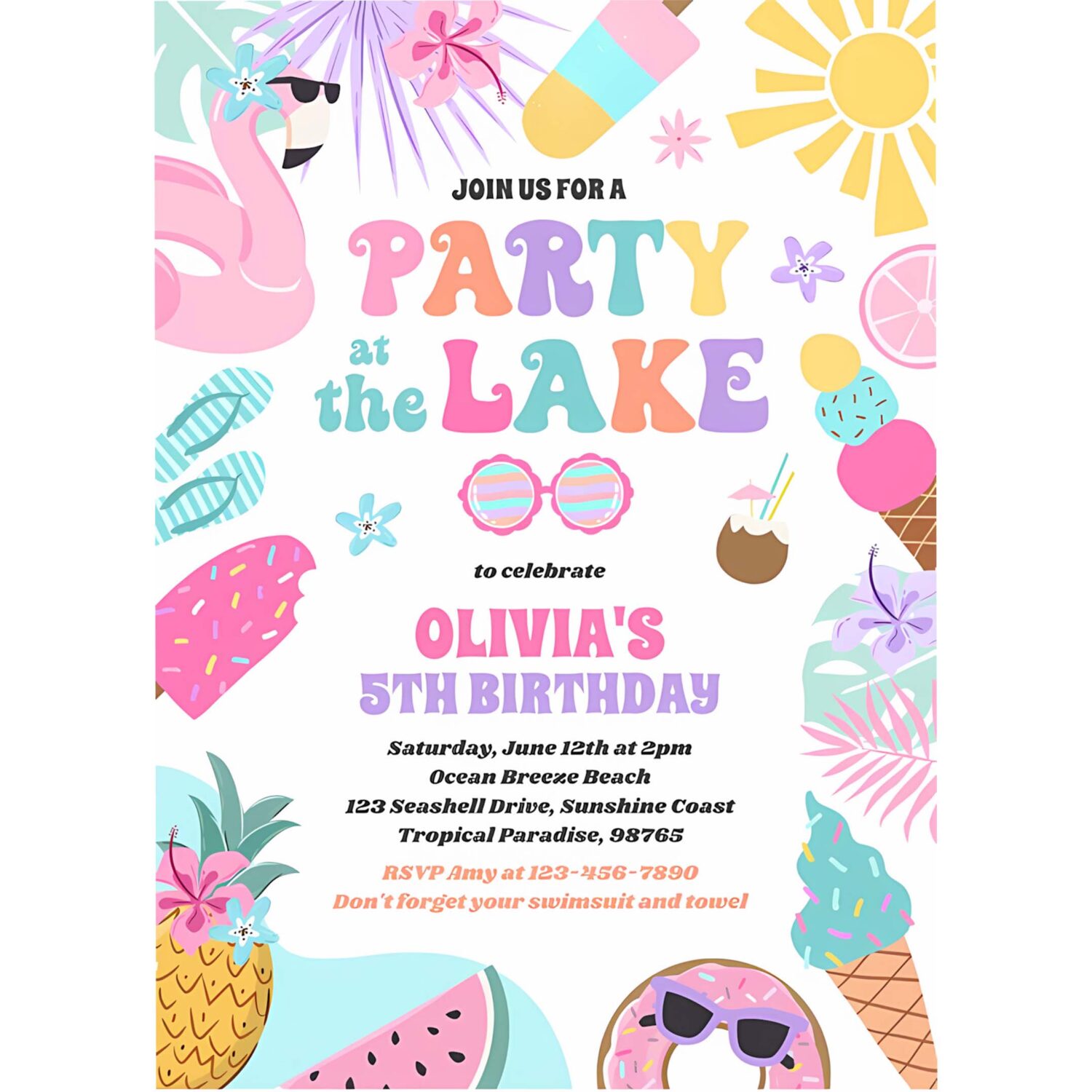 Party at the lake summer bbq birthday party invitation s99u 4