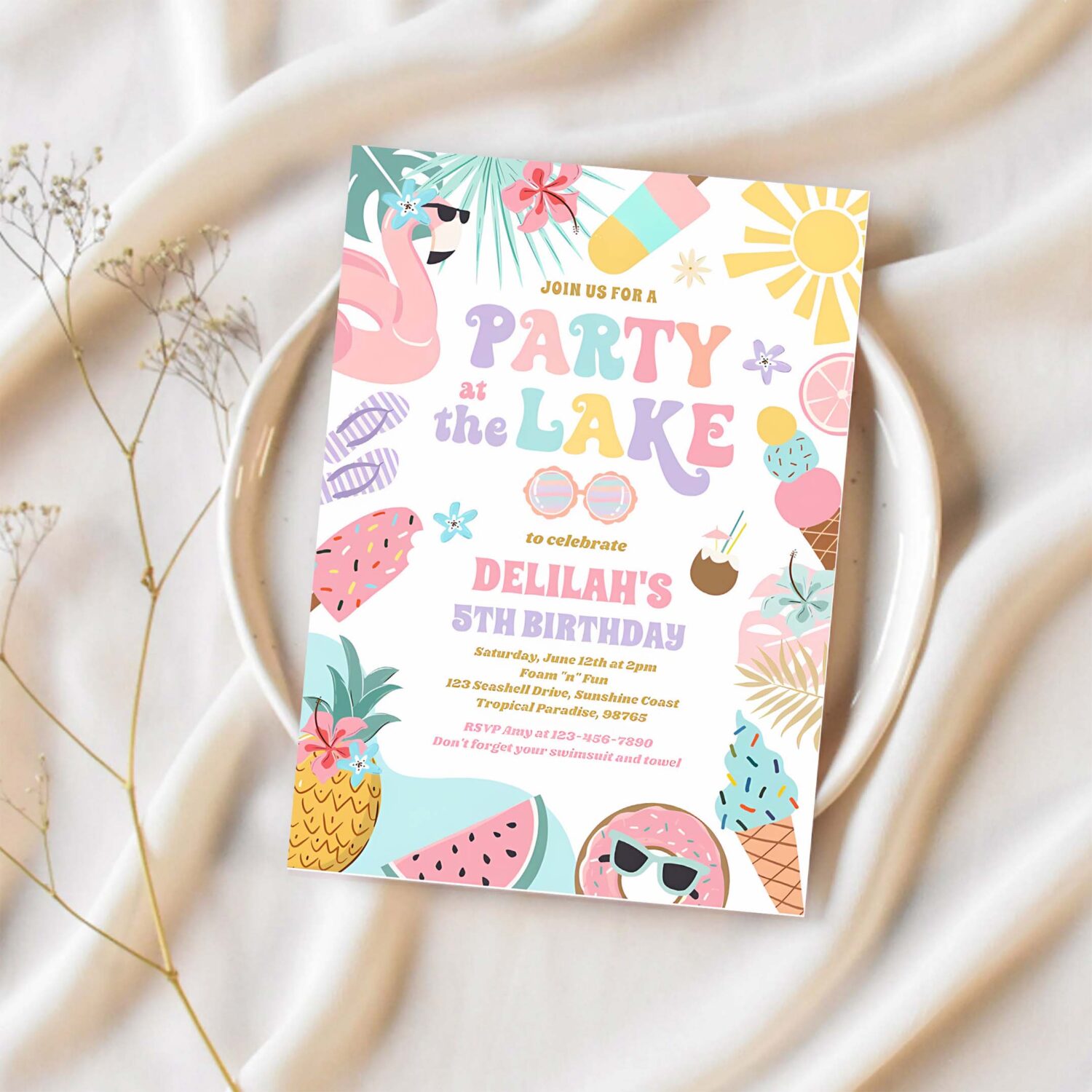 Party at the lake summer bbq birthday party invitation y22l 1