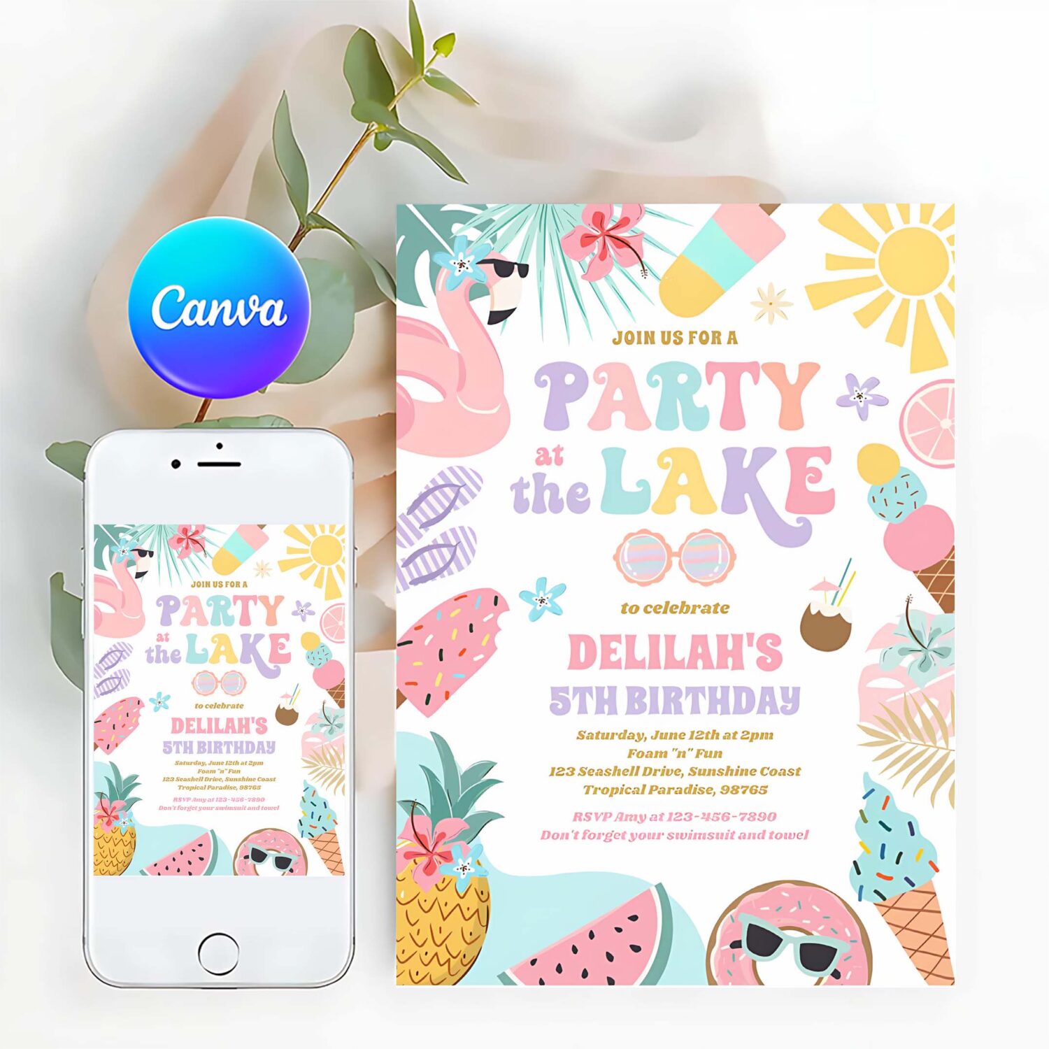 Party at the lake summer bbq birthday party invitation y22l