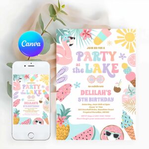 Summer Invitation, Party At The Lake Summer Bbq Birthday Party Invitation
