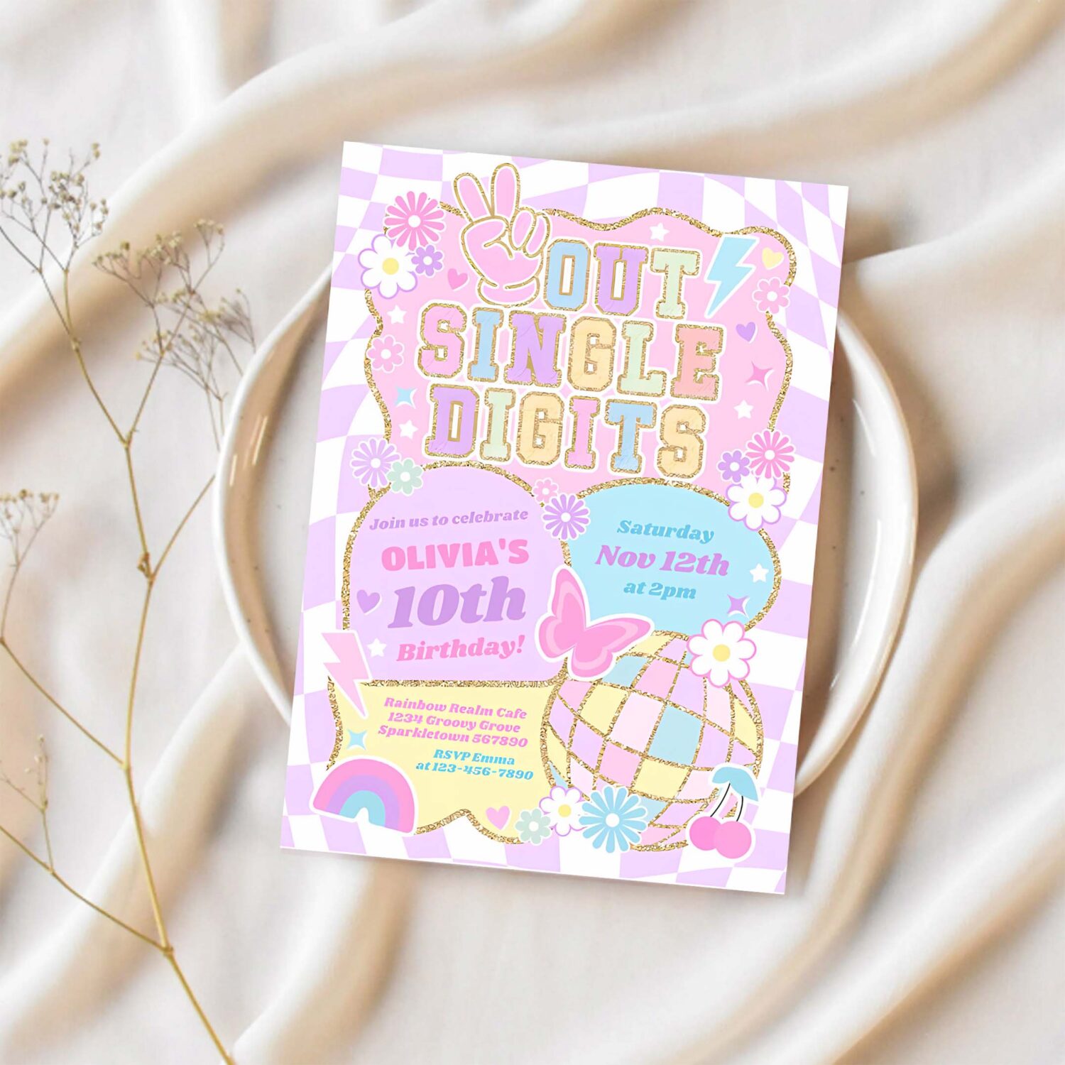 Peace out single digits preppy varsity birthday invitation c42s 1