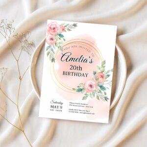 Peony flower invite birthday invitation pink flower birthday invitation 1