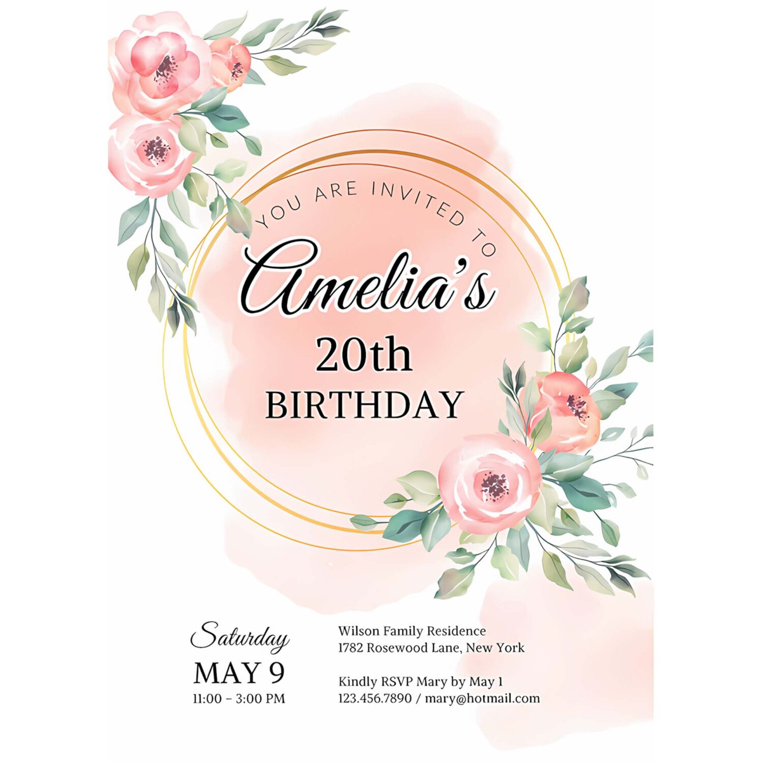 Peony flower invite birthday invitation pink flower birthday invitation 4