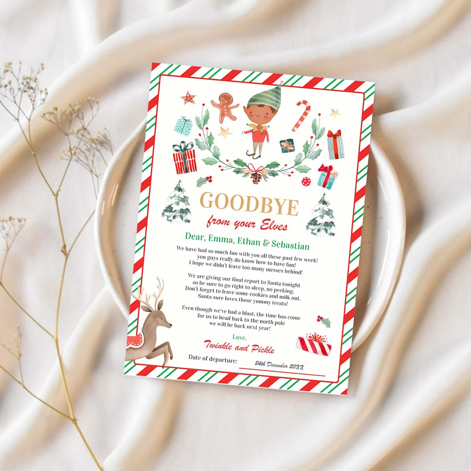 Personalized elf goodbye letter elf holiday card r58e 1