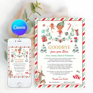 Elf Card Invitation, Personalized Elf Goodbye Letter Elf Holiday Card