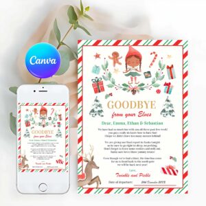 Elf Card Invitation, Personalized Elf Goodbye Letter Elf Holiday Card