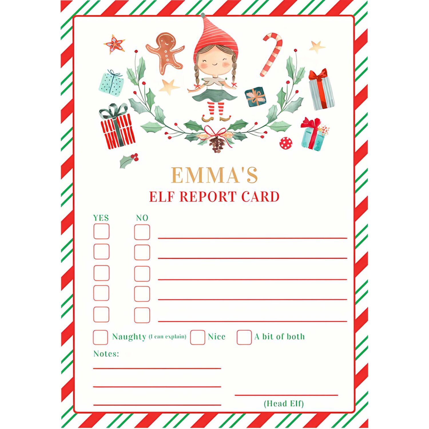 Personalized elf report card elf holiday card c14e 4