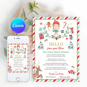 Elf Card Invitation, Personalized Elf Return Letter Elf Holiday Card