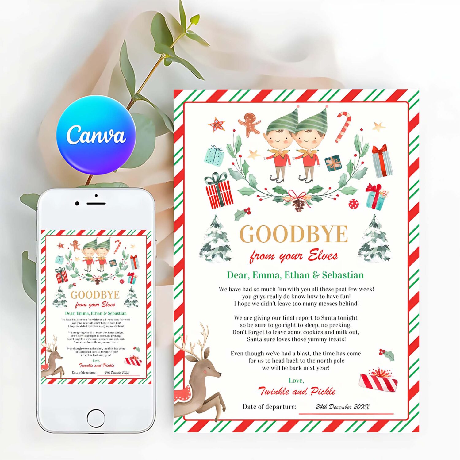 Personalized elves goodbye letter elf holiday card a83c