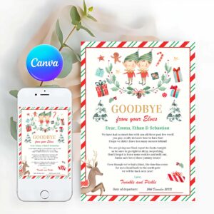 Elf Card Invitation, Personalized Elves Goodbye Letter Elf Holiday Card