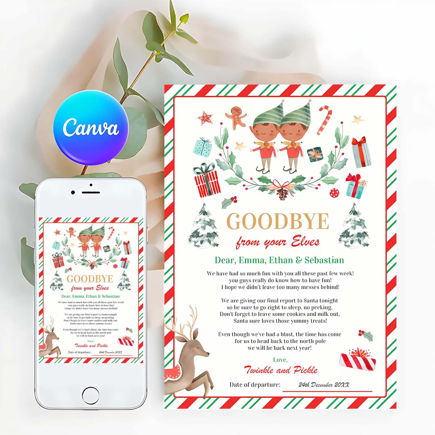 Personalized elves goodbye letter elf holiday card i14z